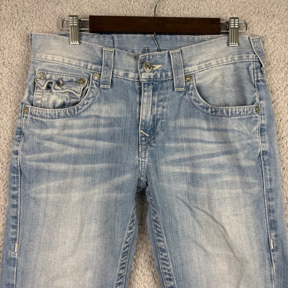 True Religion Skinny Jeans Mens 29x33 Blue Light Wash Faded Whiskered Y2K Cotton